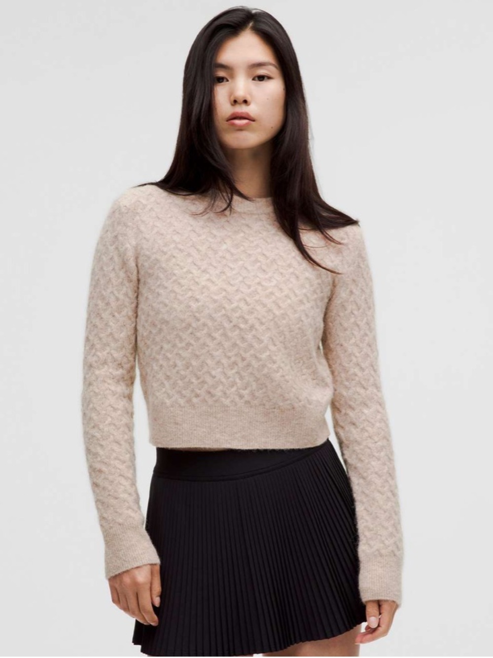 (M) Lululemon Alpaca Wool-Blend Crosshatch Sweater Heathered Crepe Beige Medium